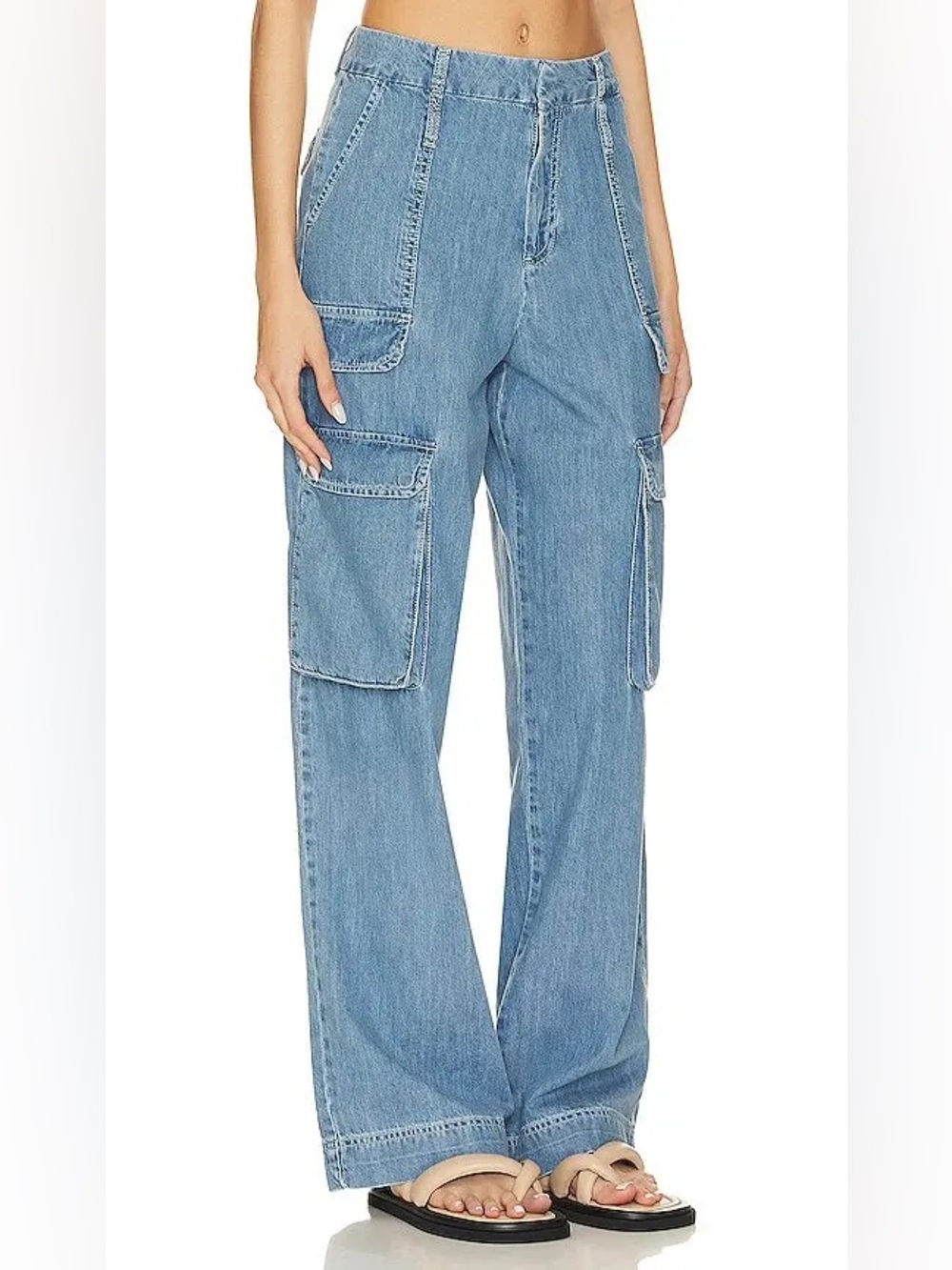 REVOLVE Frame Relaxed Cargo Denim Pants Size 27 Chic 90s Minimalist 100% Cotton